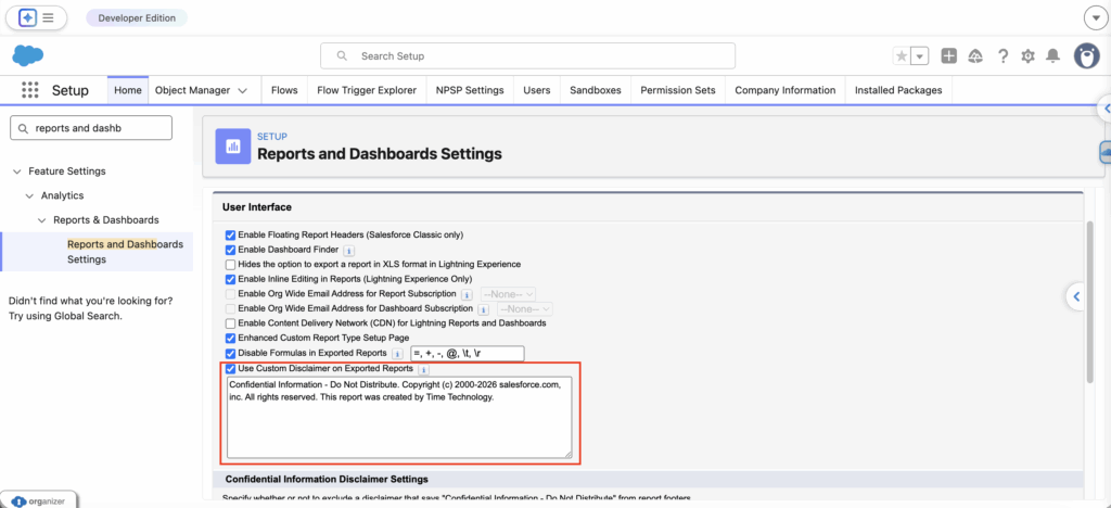 Custom Report Disclaimer Example