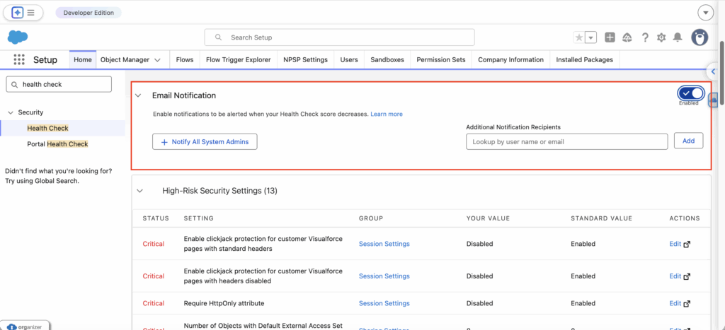 Health Check Email Notifications Screenshot